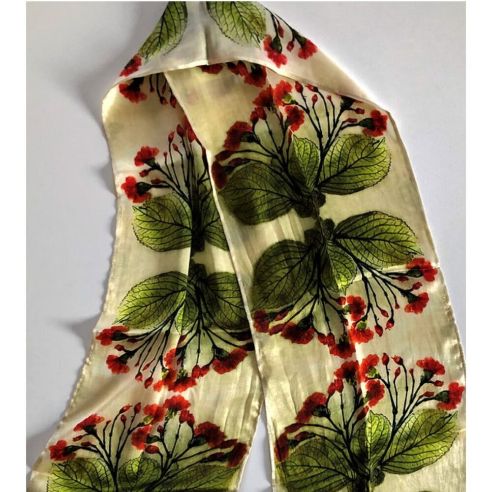 NWT NINA J Design Studios Scarlet Carnations 100% Silk Scarf - Picture 6 of 8